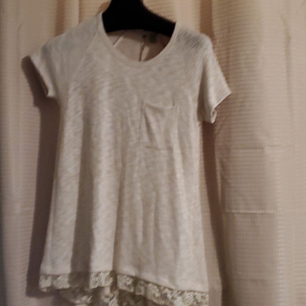 Chenault Oatmeal Lace trim tunic M New